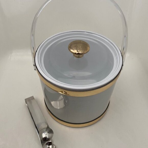 VINTAGE Culver Brushed Silver and Gold Acrylic Barware Ice Bucket - Picture 3 of 14